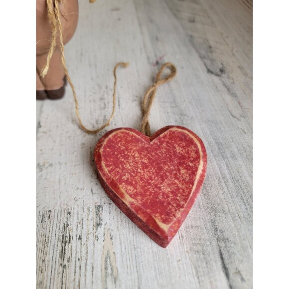 Reindeer wooden folk art figure heart ornament Xmas set - Picture 4 of 8